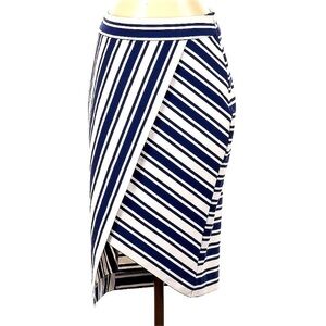 Express asymmetrical striped pencil skirt white & blue navy women’s size 4